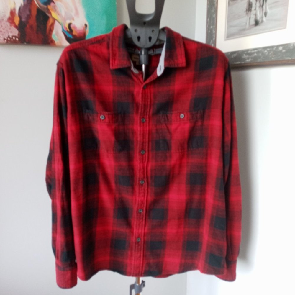 Woolrich Men’s Red Black Plaid Flannel Button Front Cotton Shirt XXL